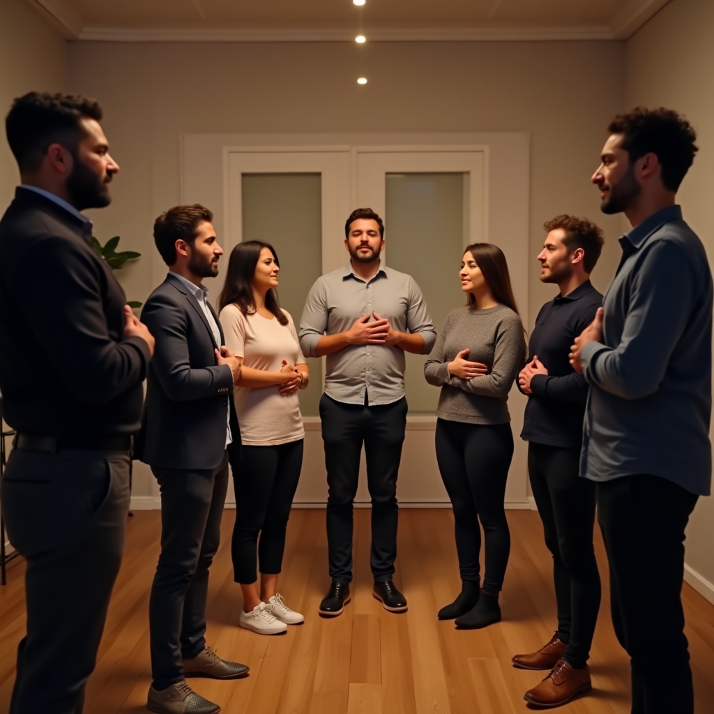 Gruppo di professionisti durante esercizi di respirazione