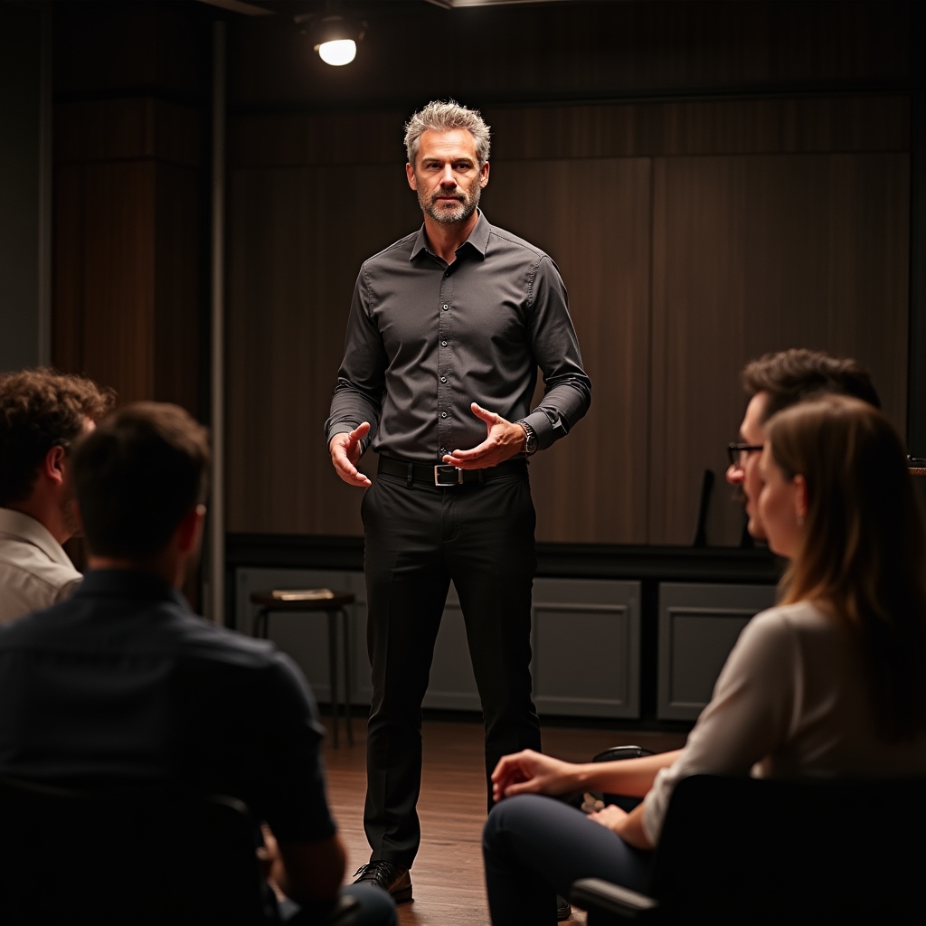 Formatore che guida un esercizio durante il workshop