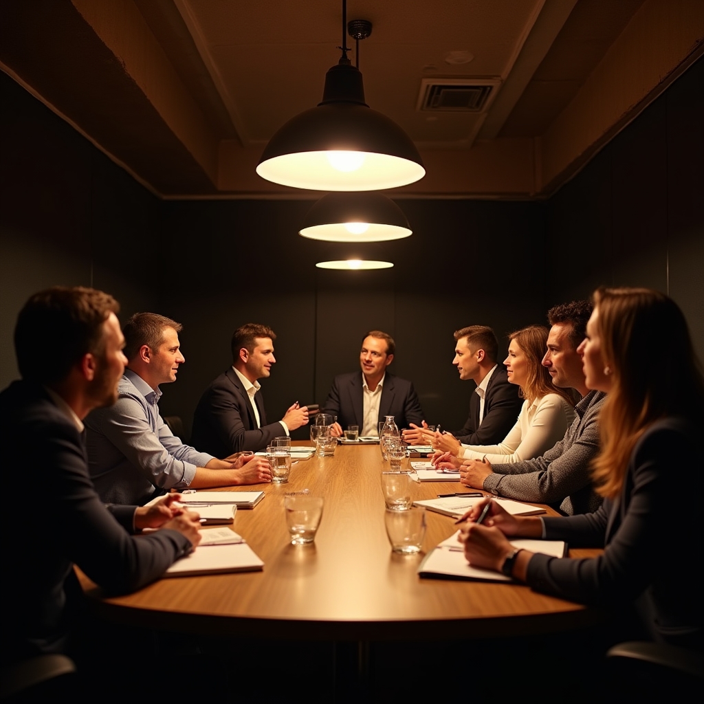 Gruppo di professionisti durante una sessione serale del workshop