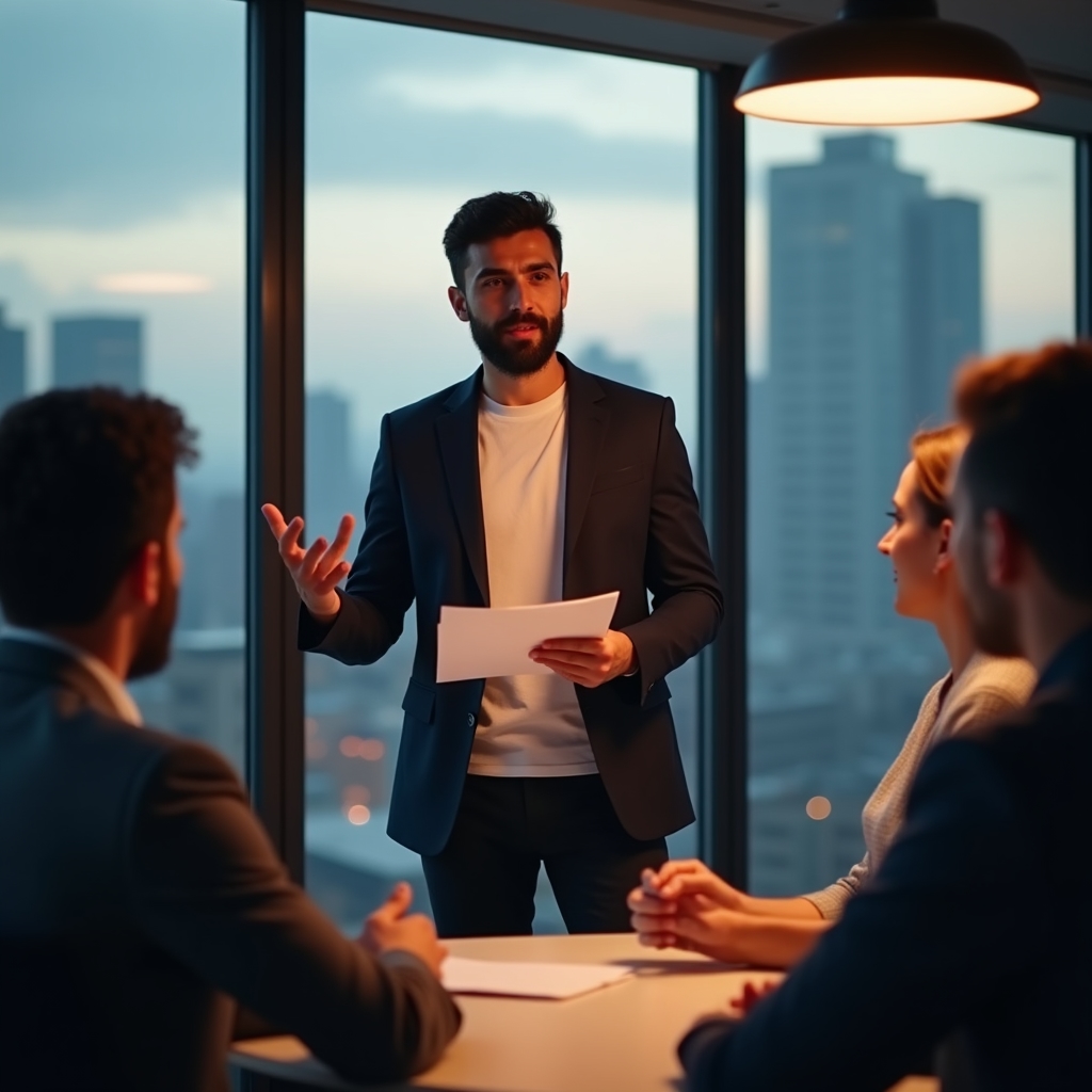 Imprenditore durante un pitch davanti a investitori