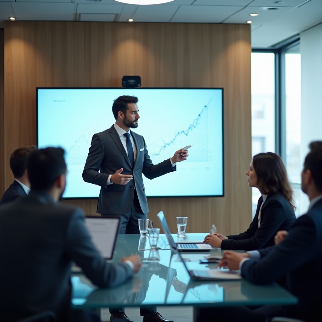 Manager che presenta durante una riunione aziendale