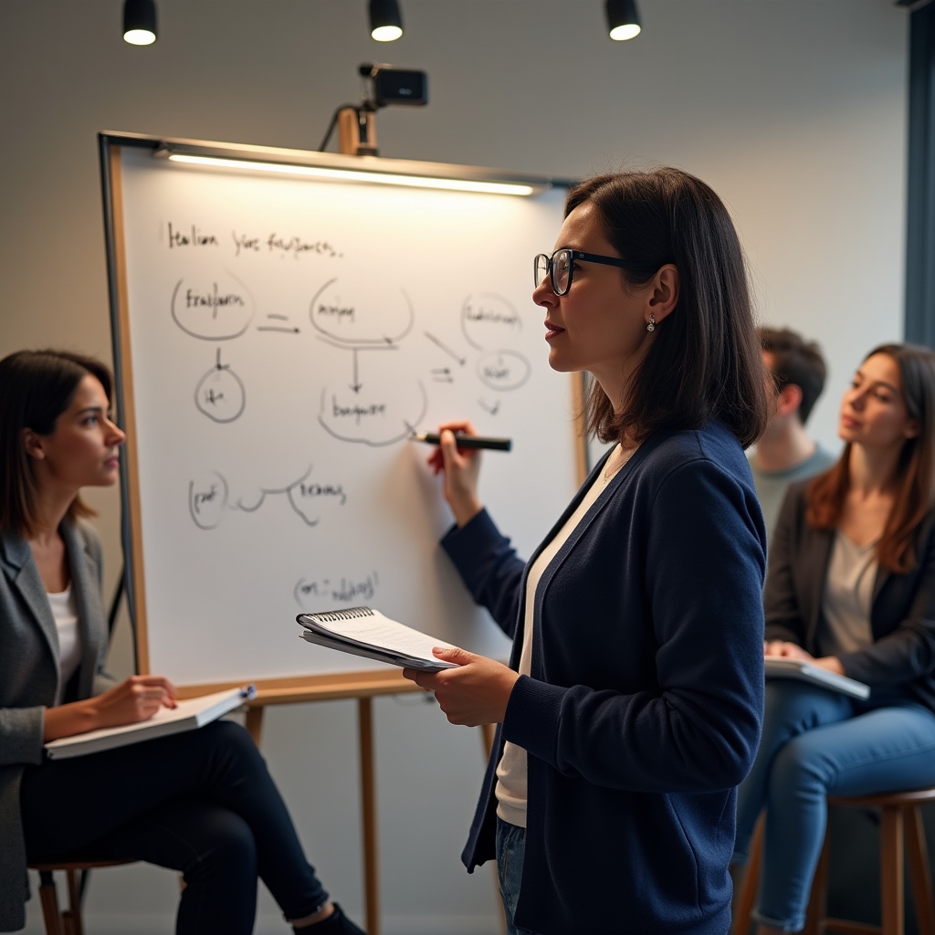 Partecipanti che lavorano sulla struttura di un discorso durante il workshop